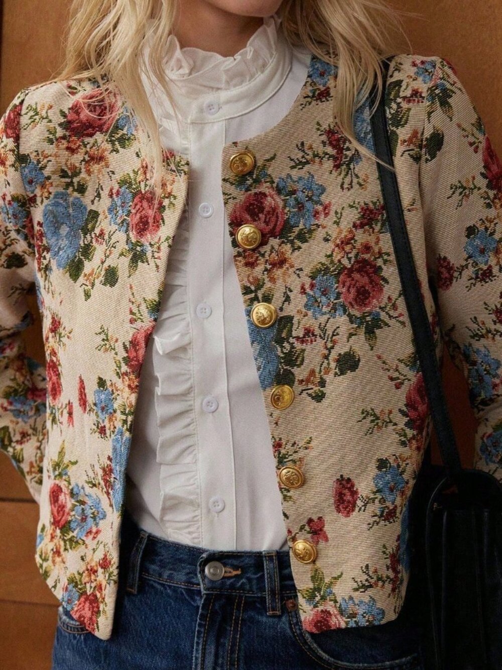 Multicolor Casual Women's French Palace Jacquard Short Jacket Coat - Picture 6 of 7